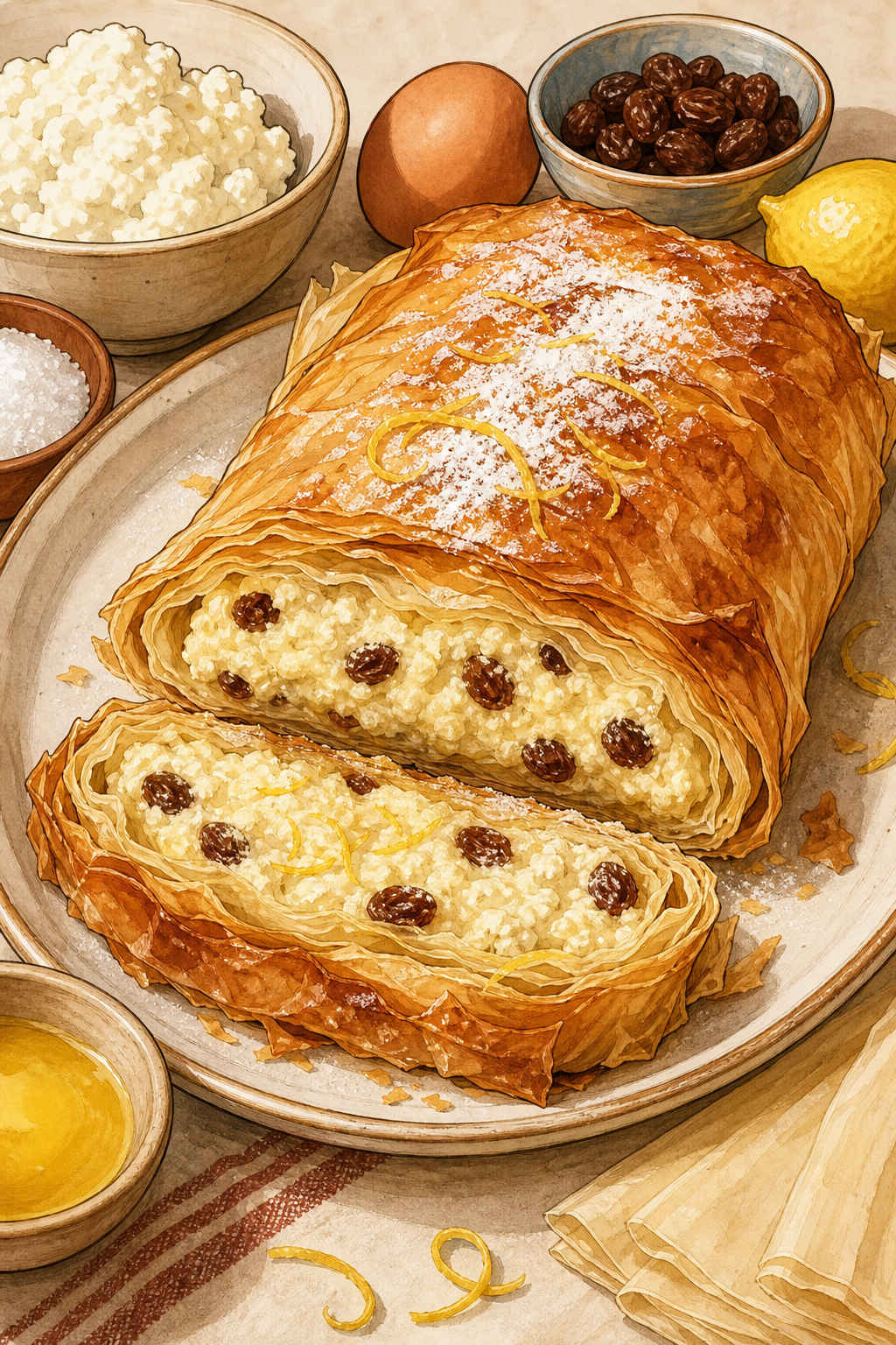 Topfenstrudel illustrated recipe card