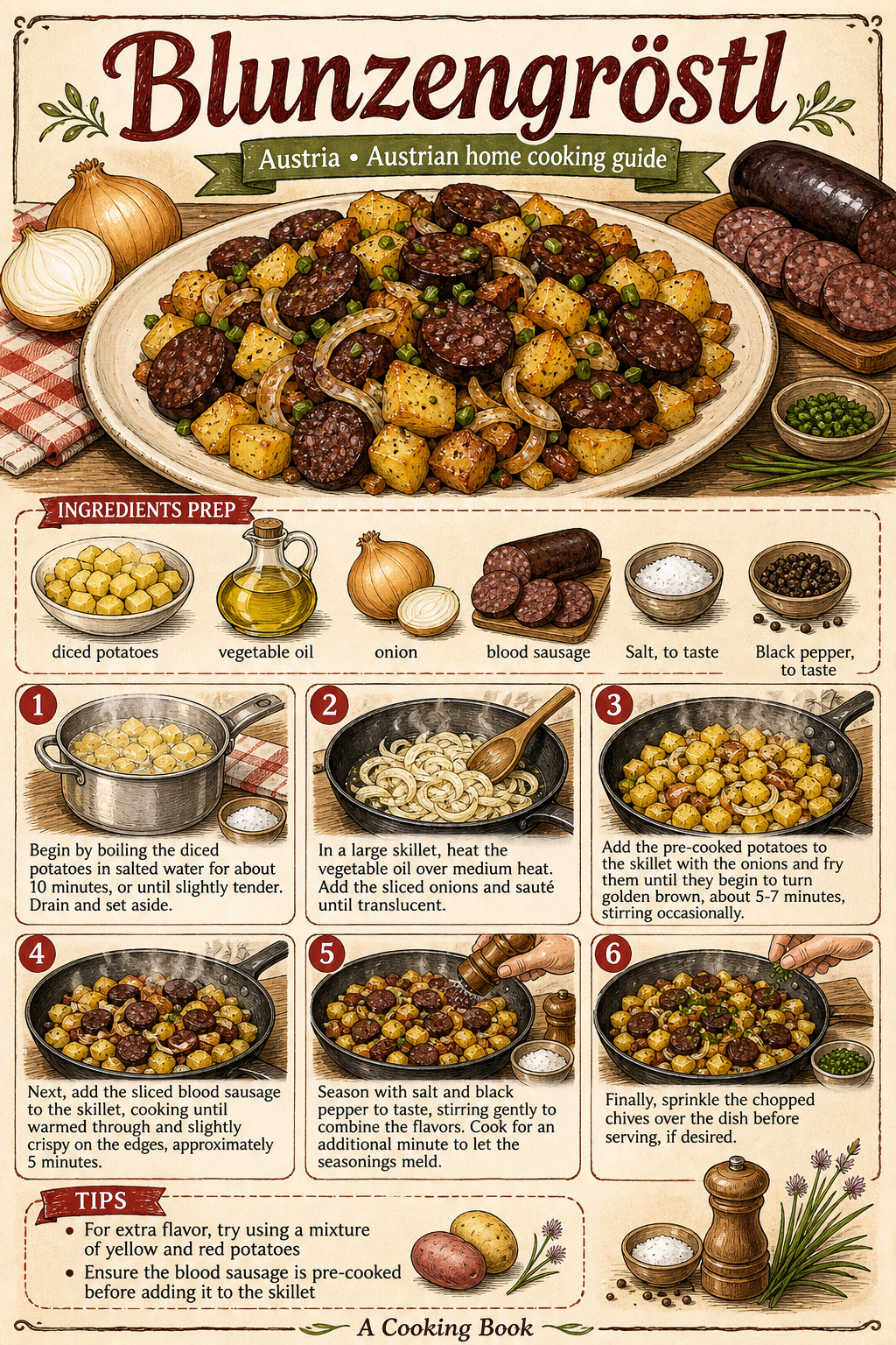 Blunzengröstl illustrated step-by-step cooking guide