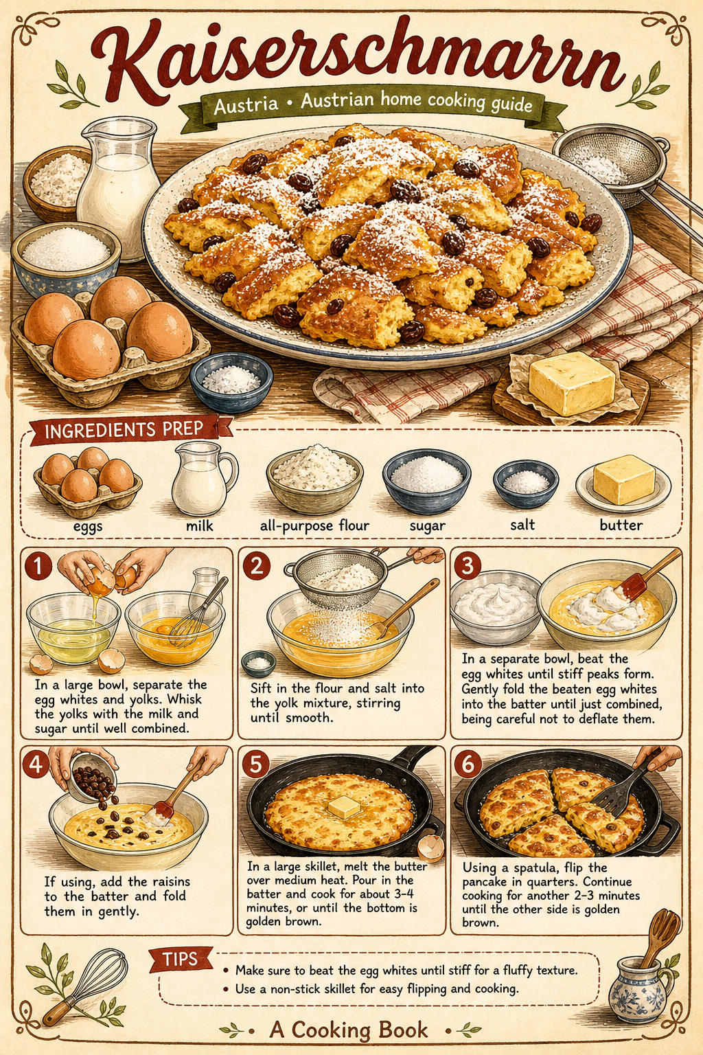 Kaiserschmarrn illustrated step-by-step cooking guide