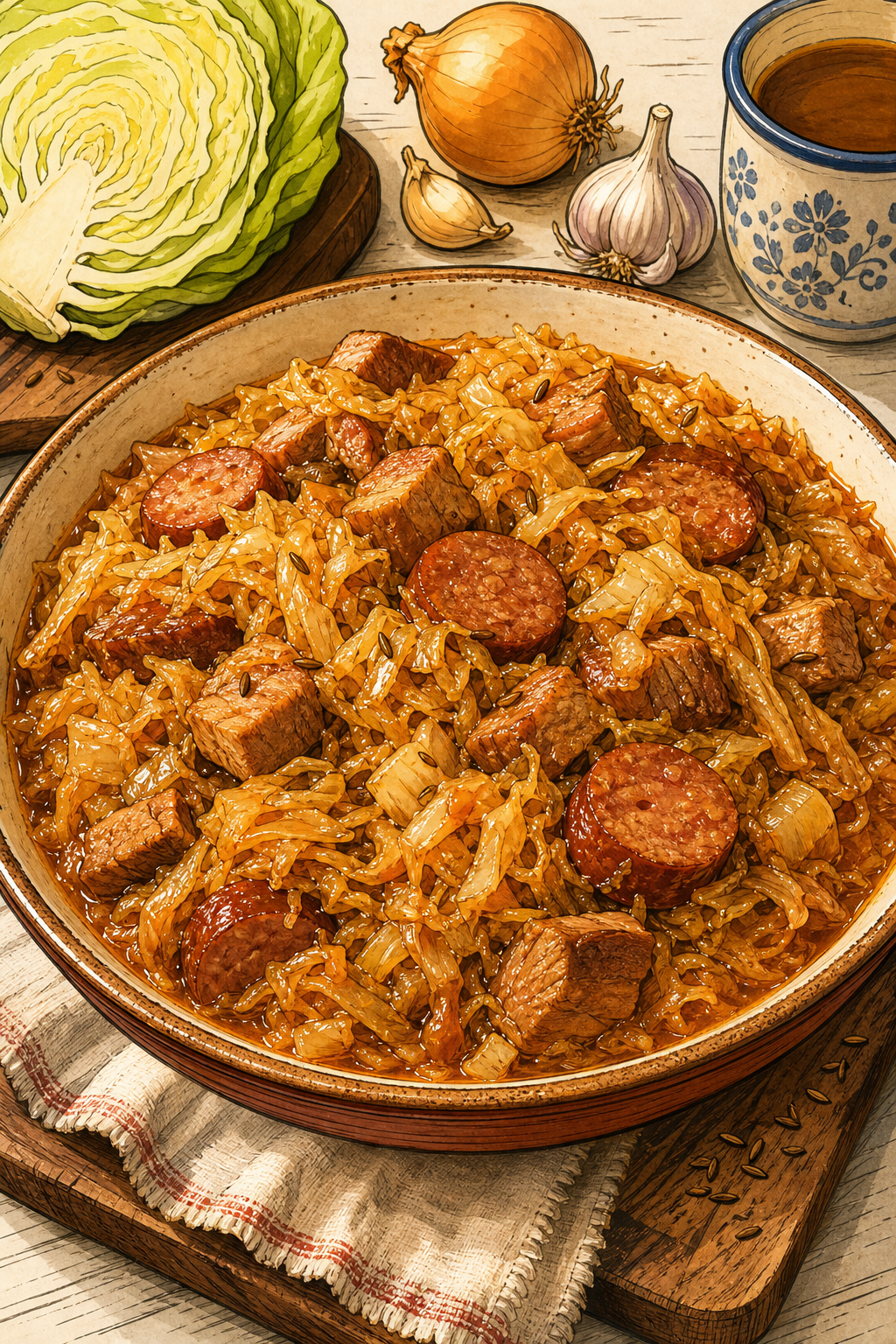 Bigos illustrated recipe card