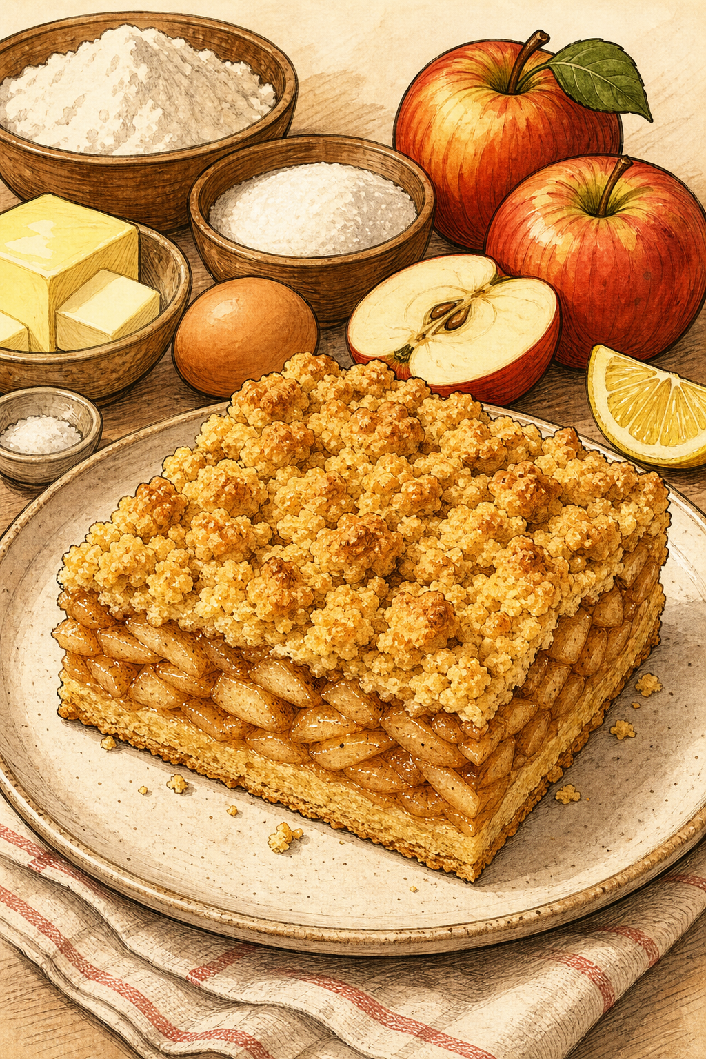 Traditional Polish Szarlotka with a Buttery Shortcrust Base, Cinnamon Apples and a Crumbly Pastry Top