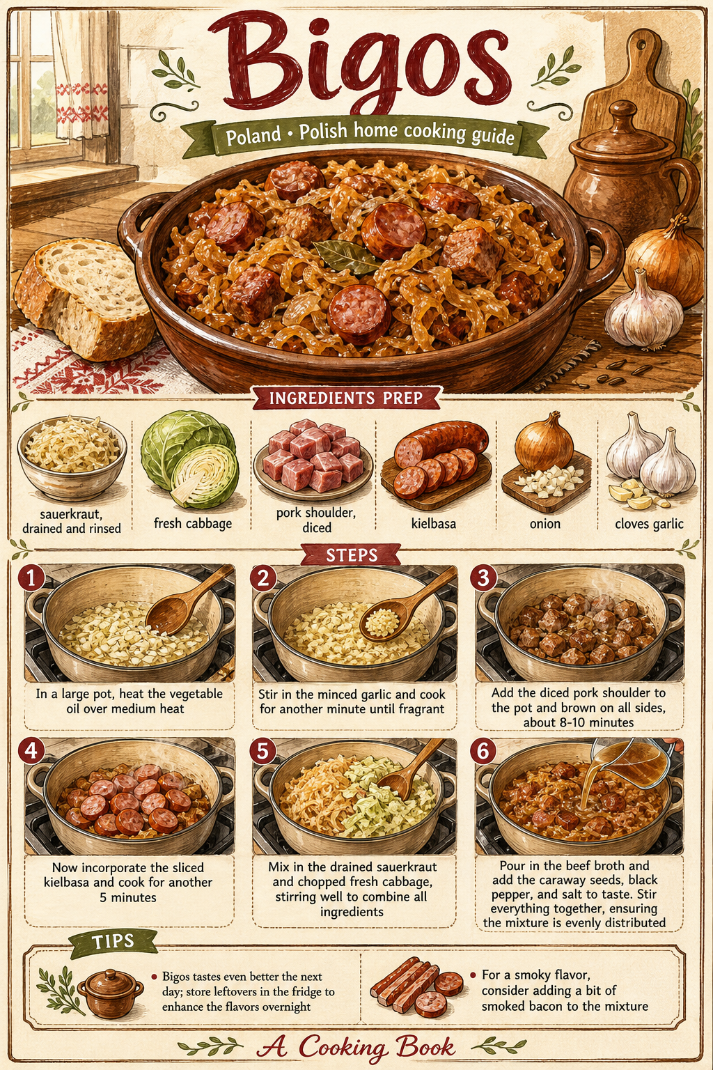 Bigos illustrated step-by-step cooking guide