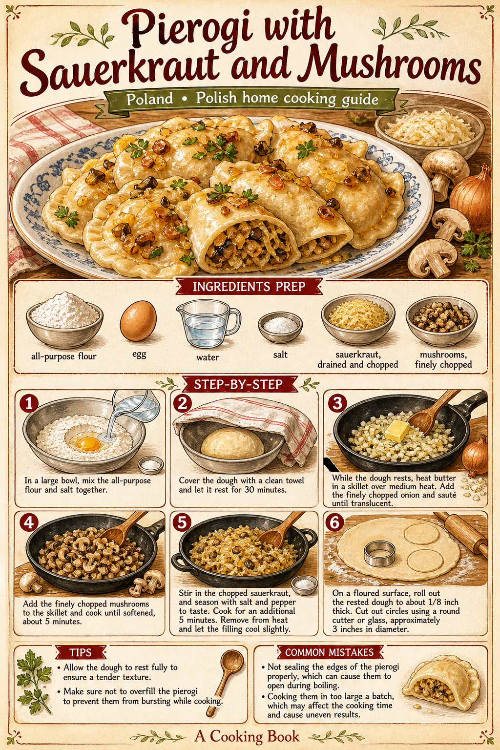 Pierogi with Sauerkraut and Mushrooms illustrated step-by-step cooking guide