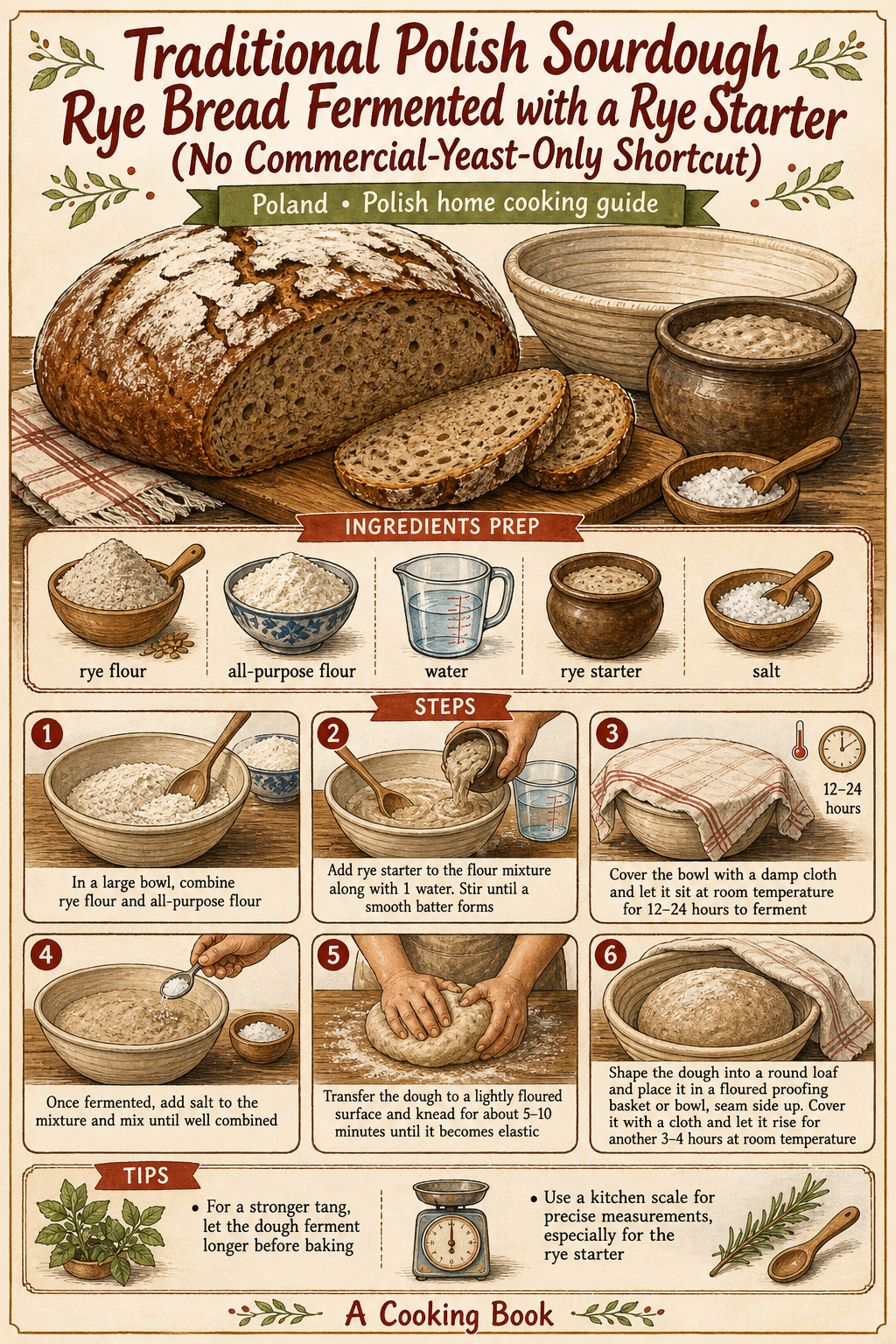 Traditional Polish Sourdough Rye Bread Fermented with a Rye Starter (No Commercial-Yeast-Only Shortcut) illustrated step-by-step cooking guide