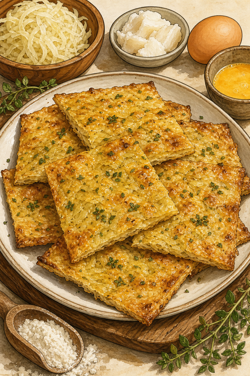 Traditional Czech Regional Zelňáky: 5-mm Single-Layer Sauerkraut Flatbreads with Lard and Marjoram illustrated recipe card