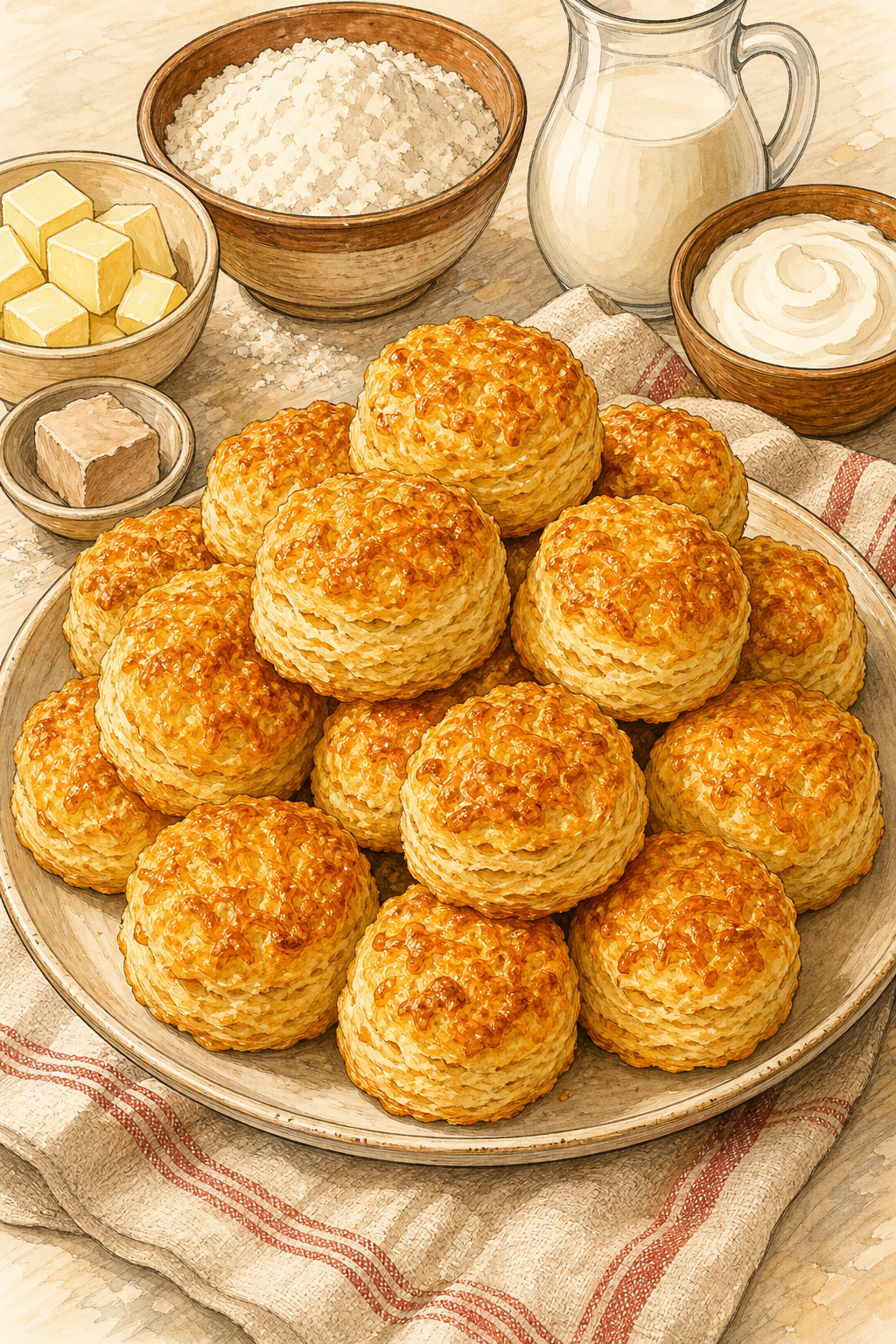 Traditional Hungarian Sajtos Pogácsa: Layered Cheese Biscuits with Butter and Sour Cream