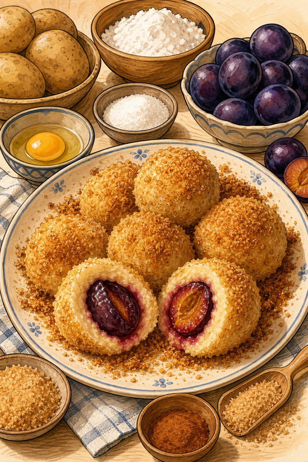Traditional Găluște cu Prune: Potato Dumplings with Whole Plums and Toasted Breadcrumbs