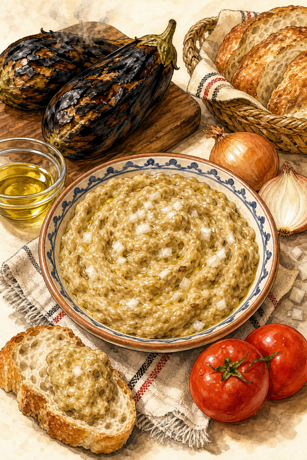 Traditional Romanian Salată de Vinete: Smoky Eggplant Spread with Onion