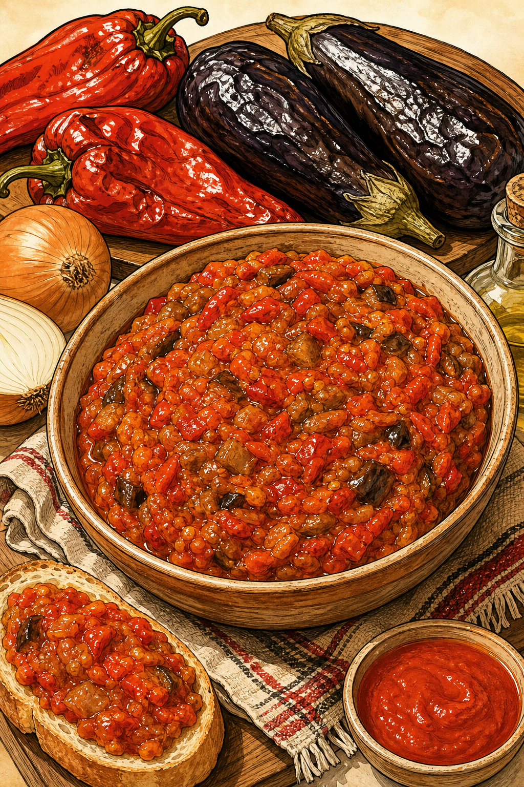Traditional Zacuscă de Vinete: Roasted Eggplant and Pepper Preserve