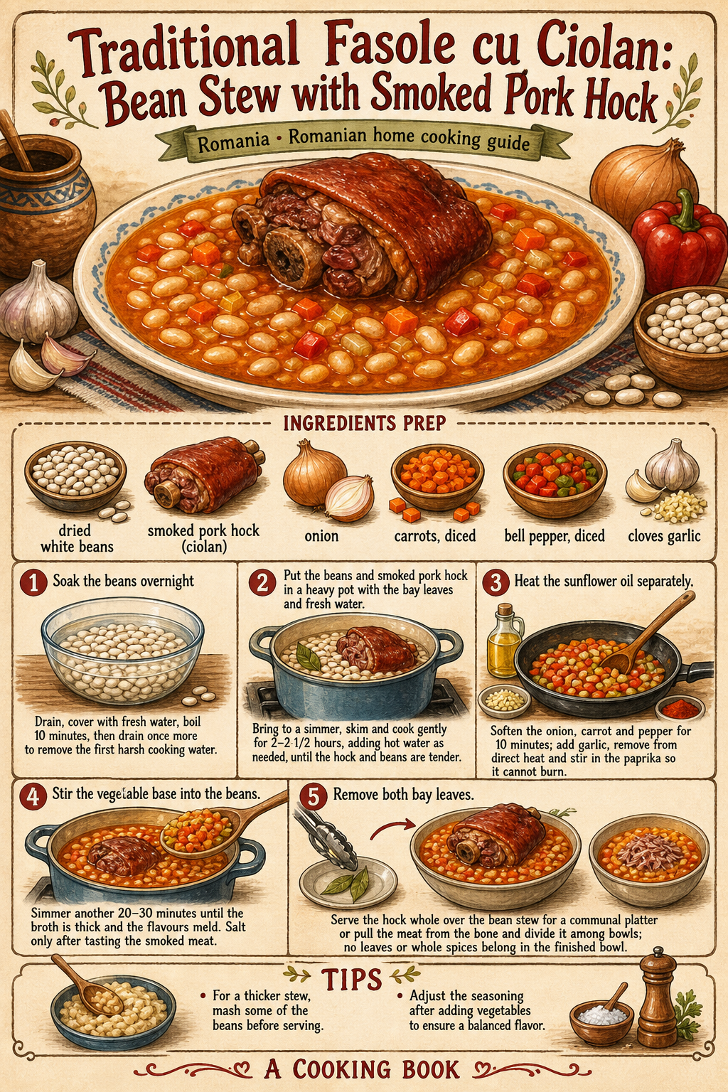Traditional Fasole cu Ciolan: Bean Stew with Smoked Pork Hock illustrated step-by-step cooking guide