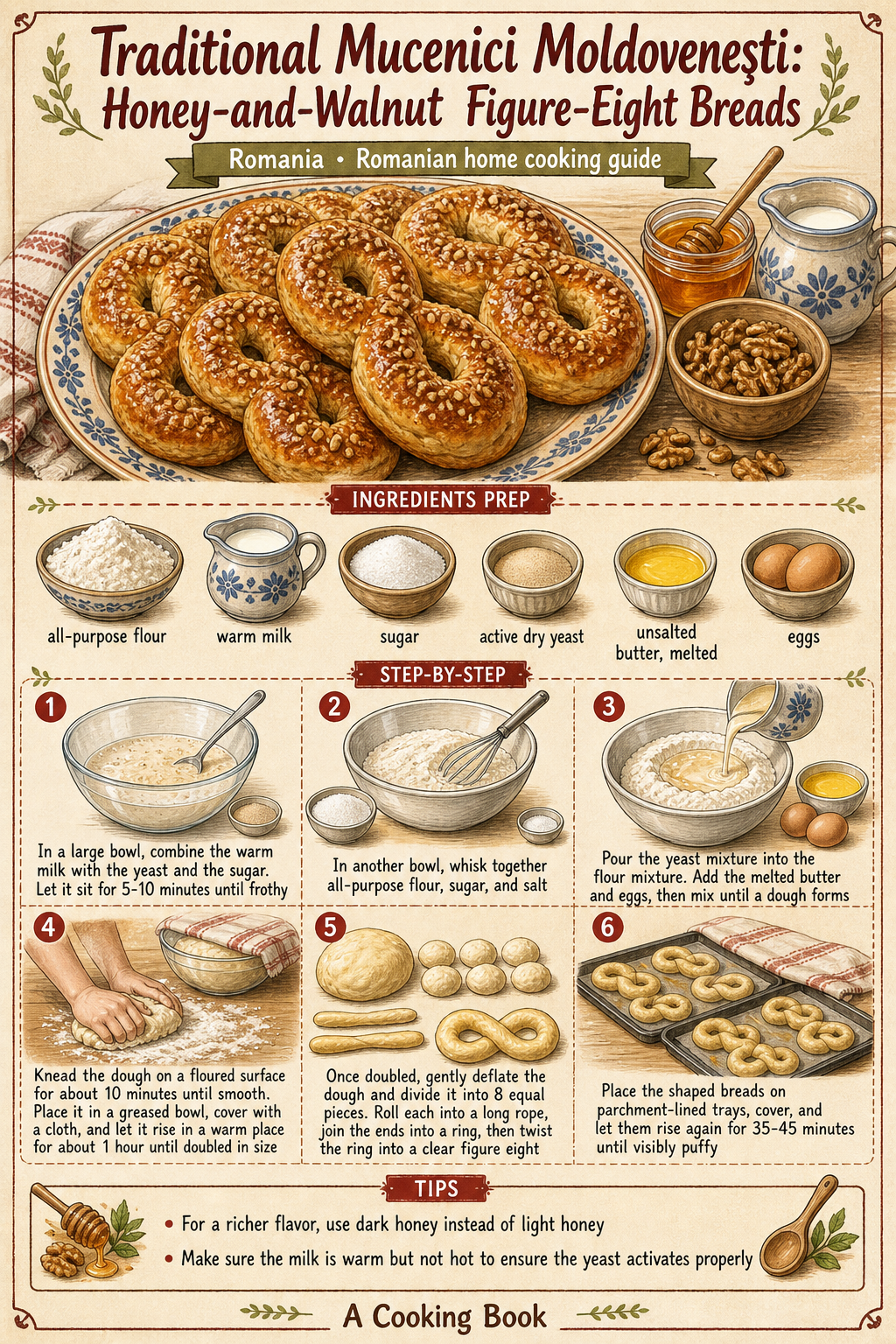 Traditional Mucenici Moldovenești: Honey-and-Walnut Figure-Eight Breads illustrated step-by-step cooking guide