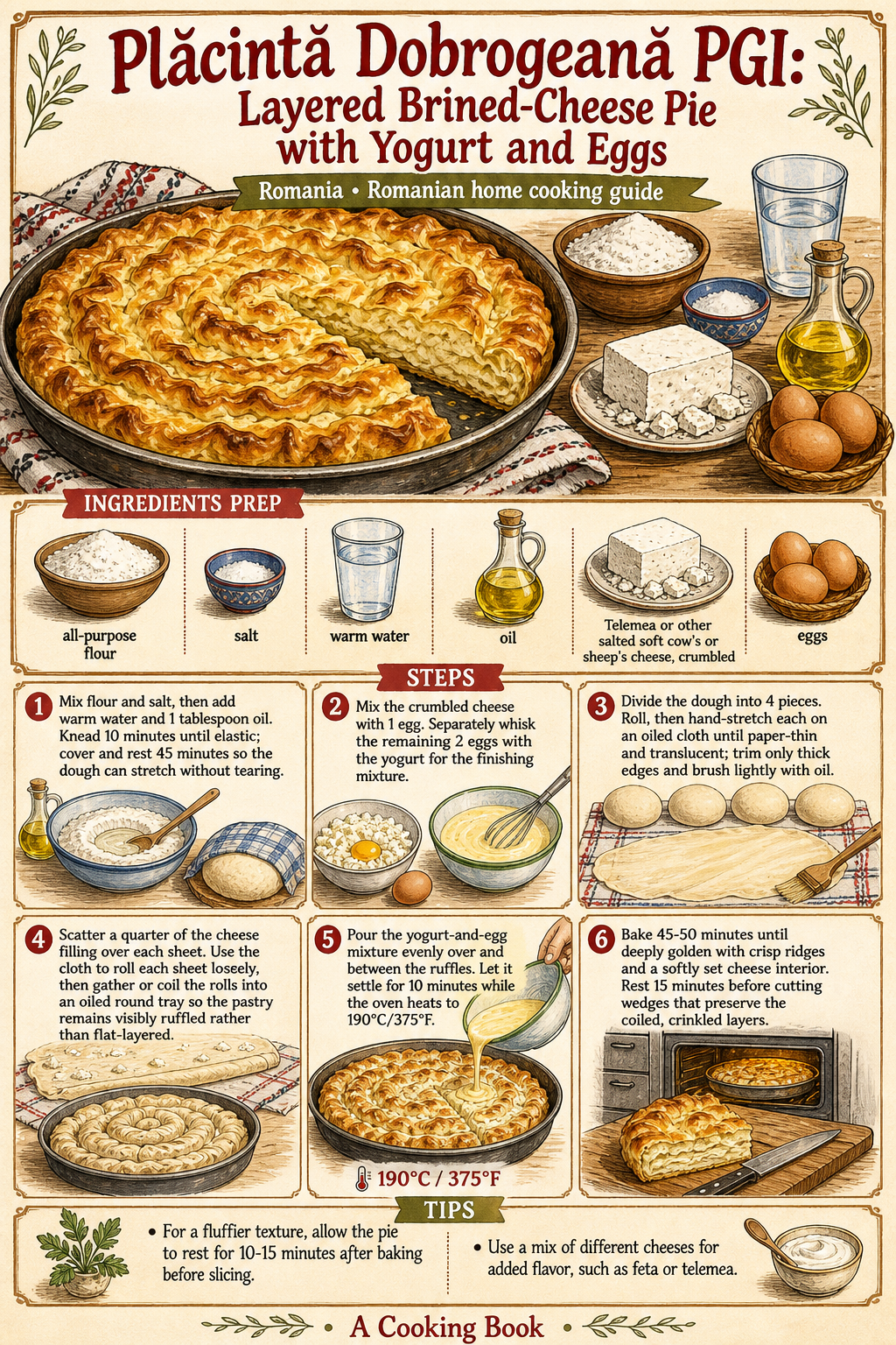 Plăcintă Dobrogeană PGI: Layered Brined-Cheese Pie with Yogurt and Eggs illustrated step-by-step cooking guide