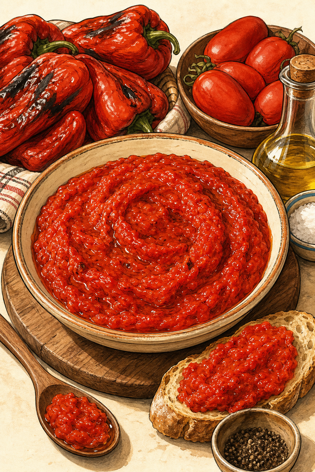 Traditional Bulgarian Lyutenitsa: Roasted Pepper and Tomato Spread
