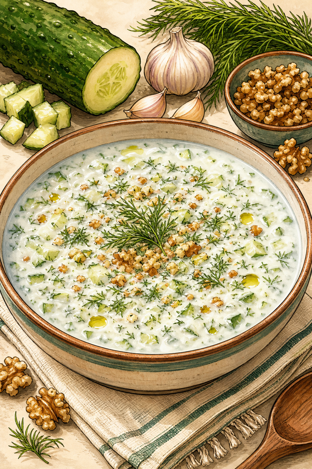 Traditional Bulgarian Tarator: Cold Yogurt and Cucumber Soup