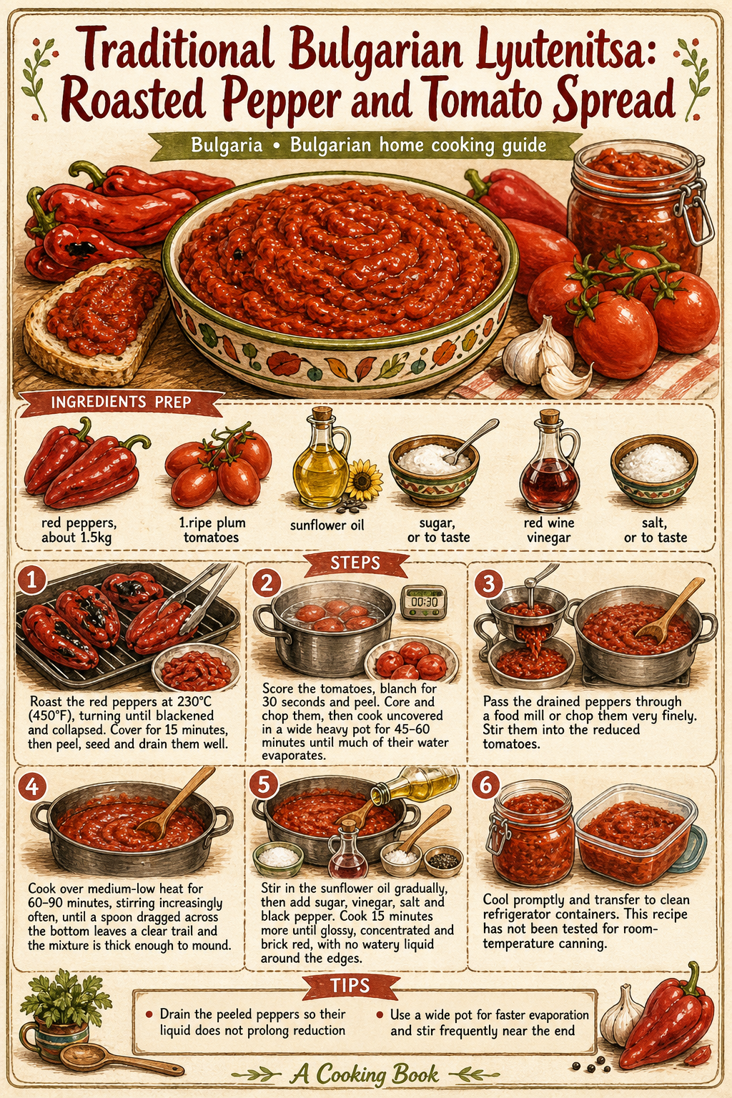 Traditional Bulgarian Lyutenitsa: Roasted Pepper and Tomato Spread illustrated step-by-step cooking guide