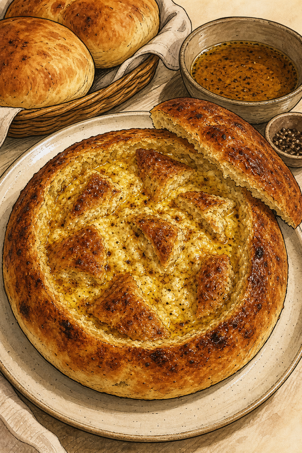 Traditional Užice Komplet Lepinja with Beaten Egg, Kajmak and Pretop
