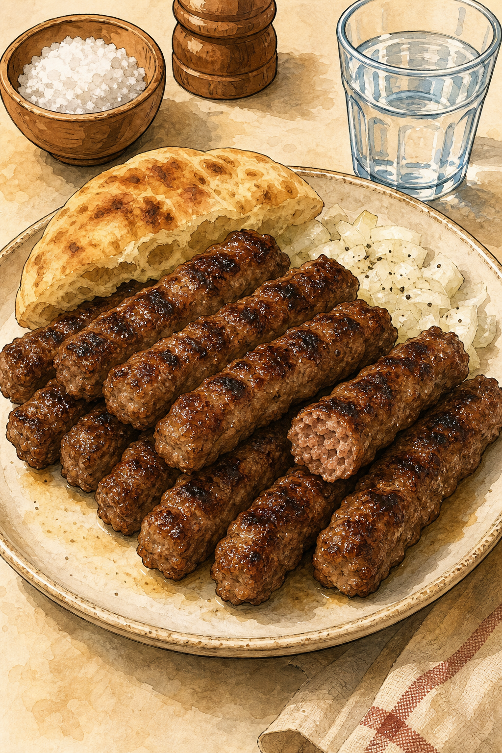 Traditional Leskovac Ćevapi from Seasoned Minced Meat