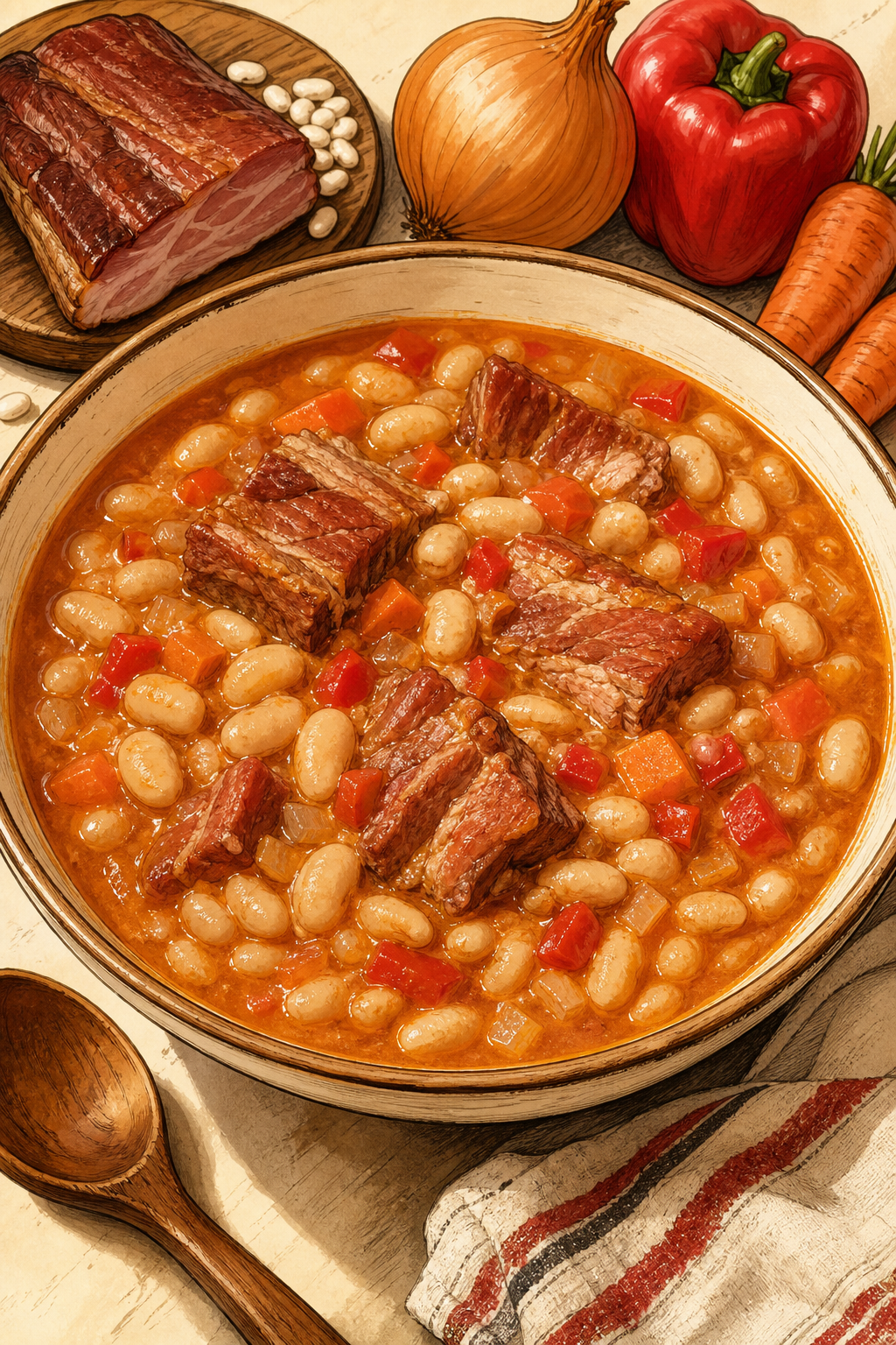 Traditional Serbian Pasulj with Smoked Pork Ribs