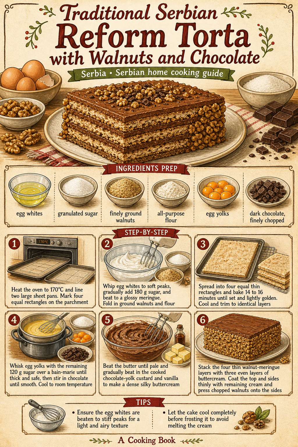 Traditional Four-Layer Serbian Reform Torta illustrated step-by-step cooking guide