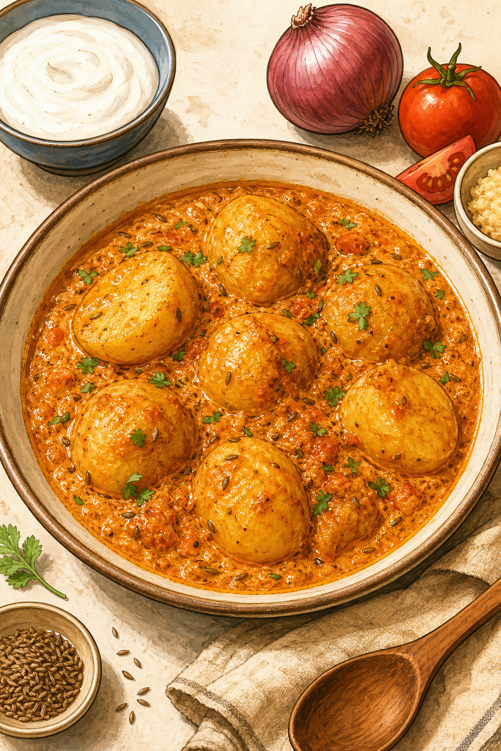 Dum Aloo illustrated recipe card