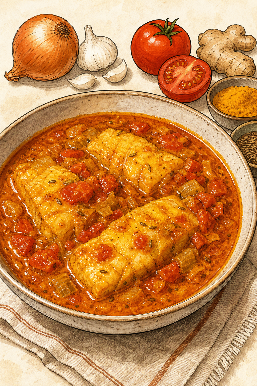 Fish Curry illustrated recipe card