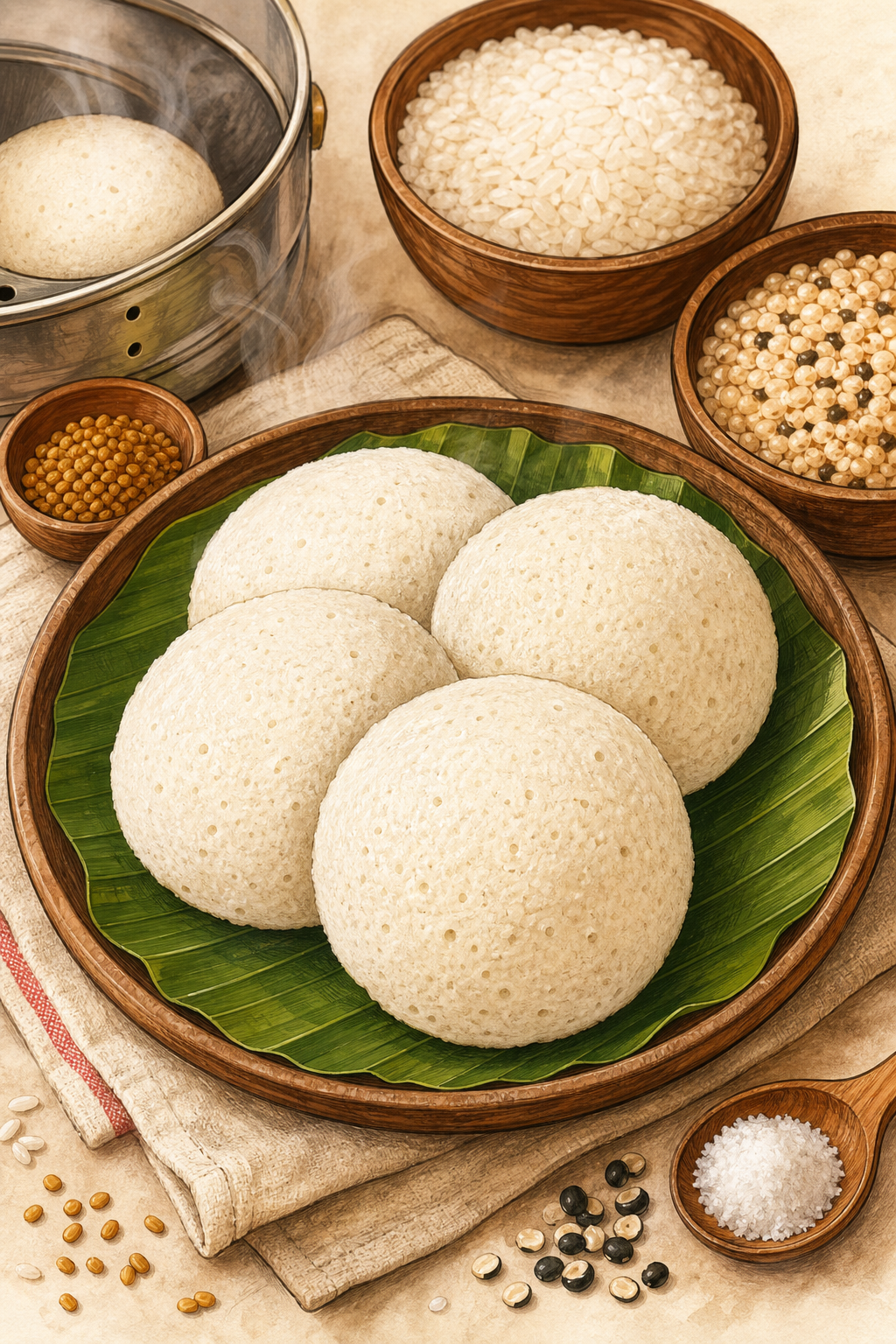 Idli illustrated recipe card