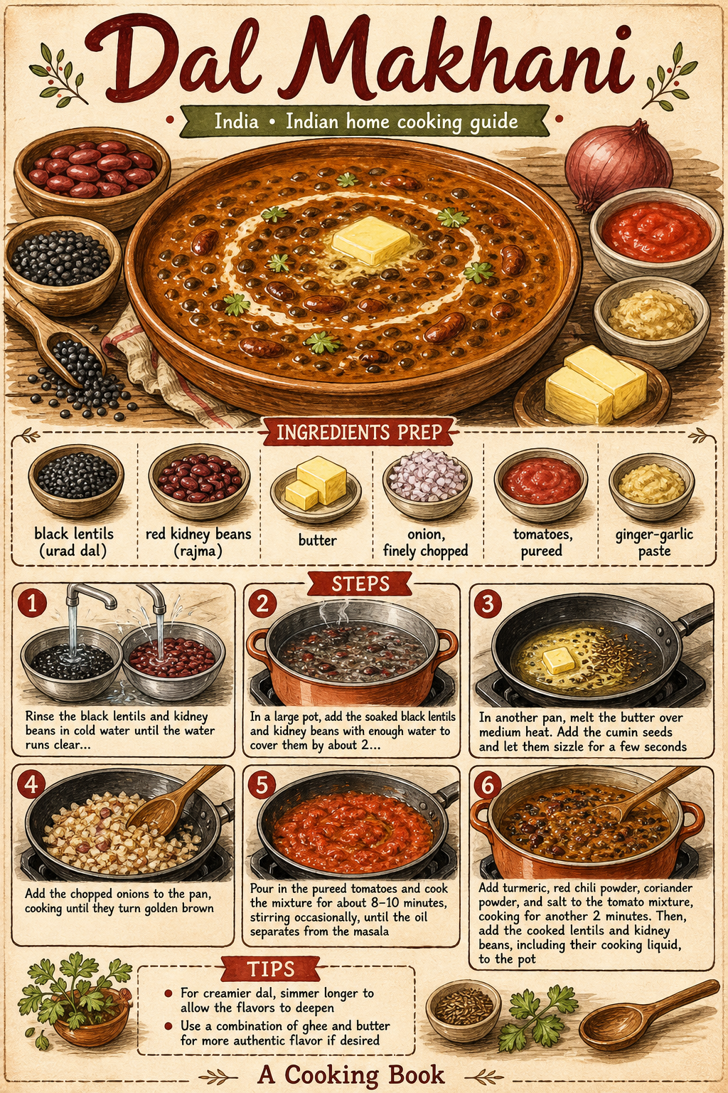 Dal Makhani illustrated step-by-step cooking guide