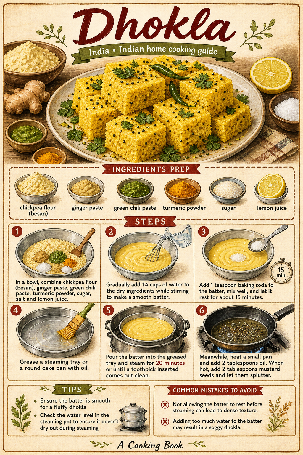 Dhokla illustrated step-by-step cooking guide