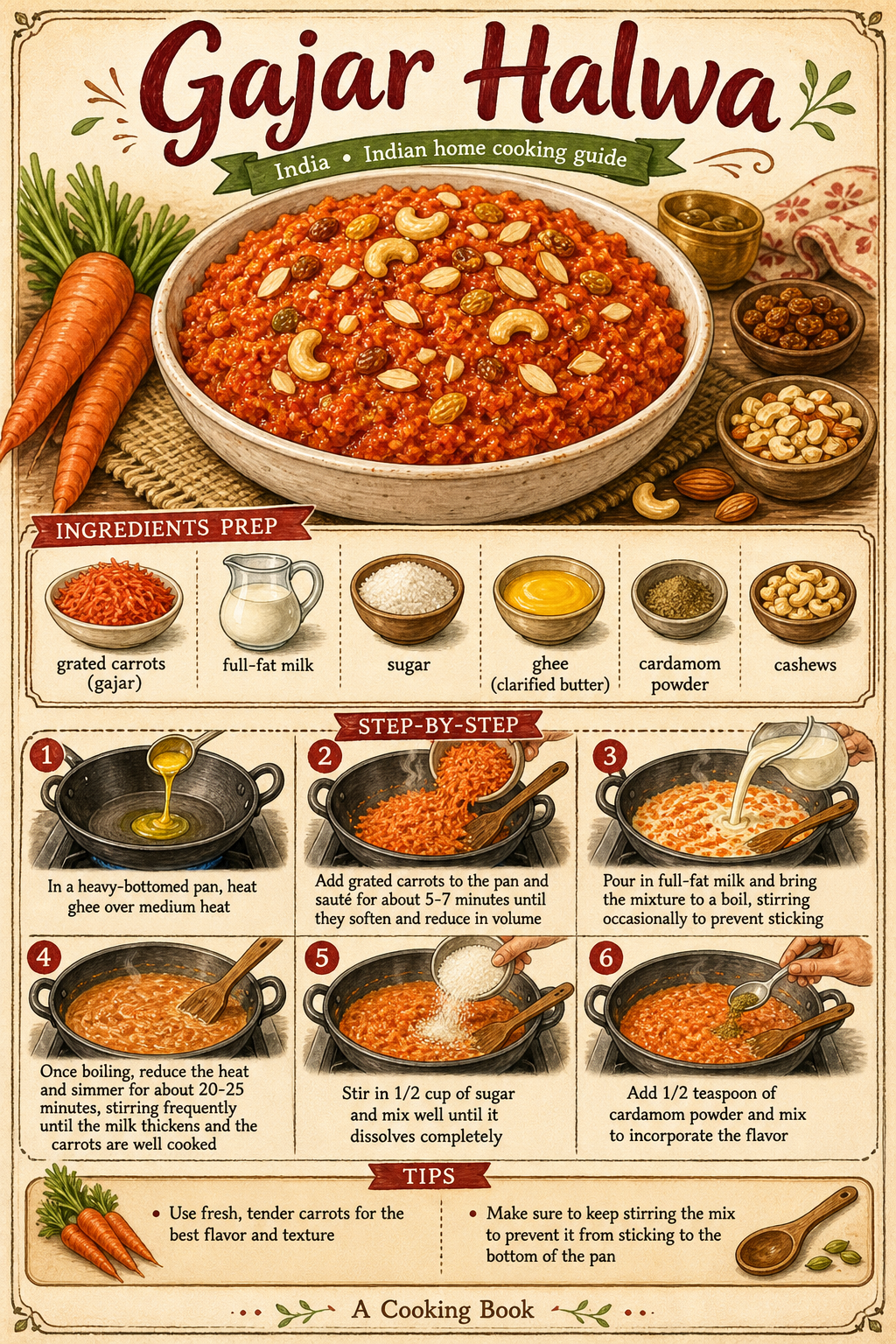 Gajar Halwa illustrated step-by-step cooking guide