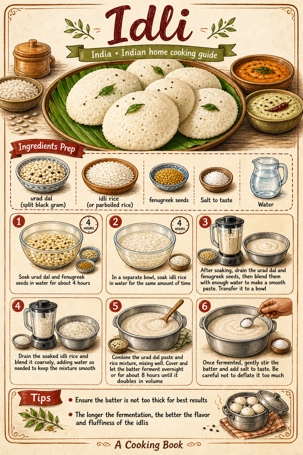 Idli illustrated step-by-step cooking guide