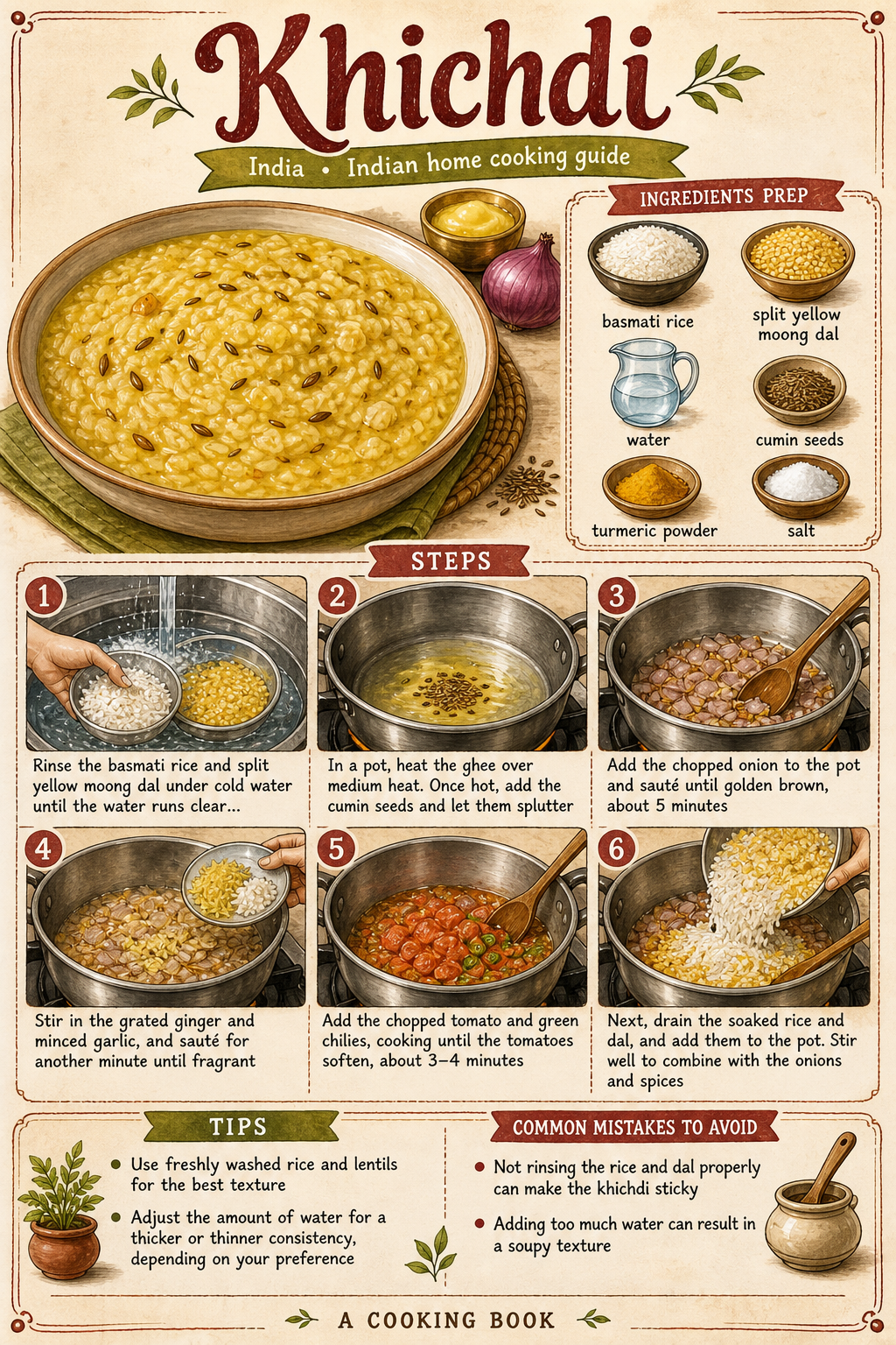 Khichdi illustrated step-by-step cooking guide