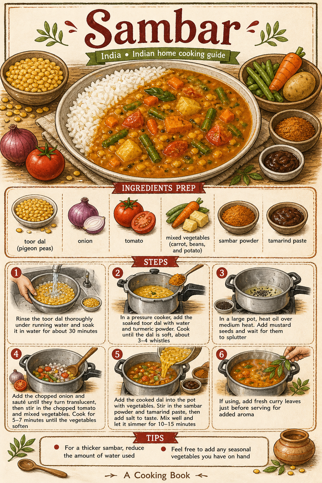 Sambar illustrated step-by-step cooking guide