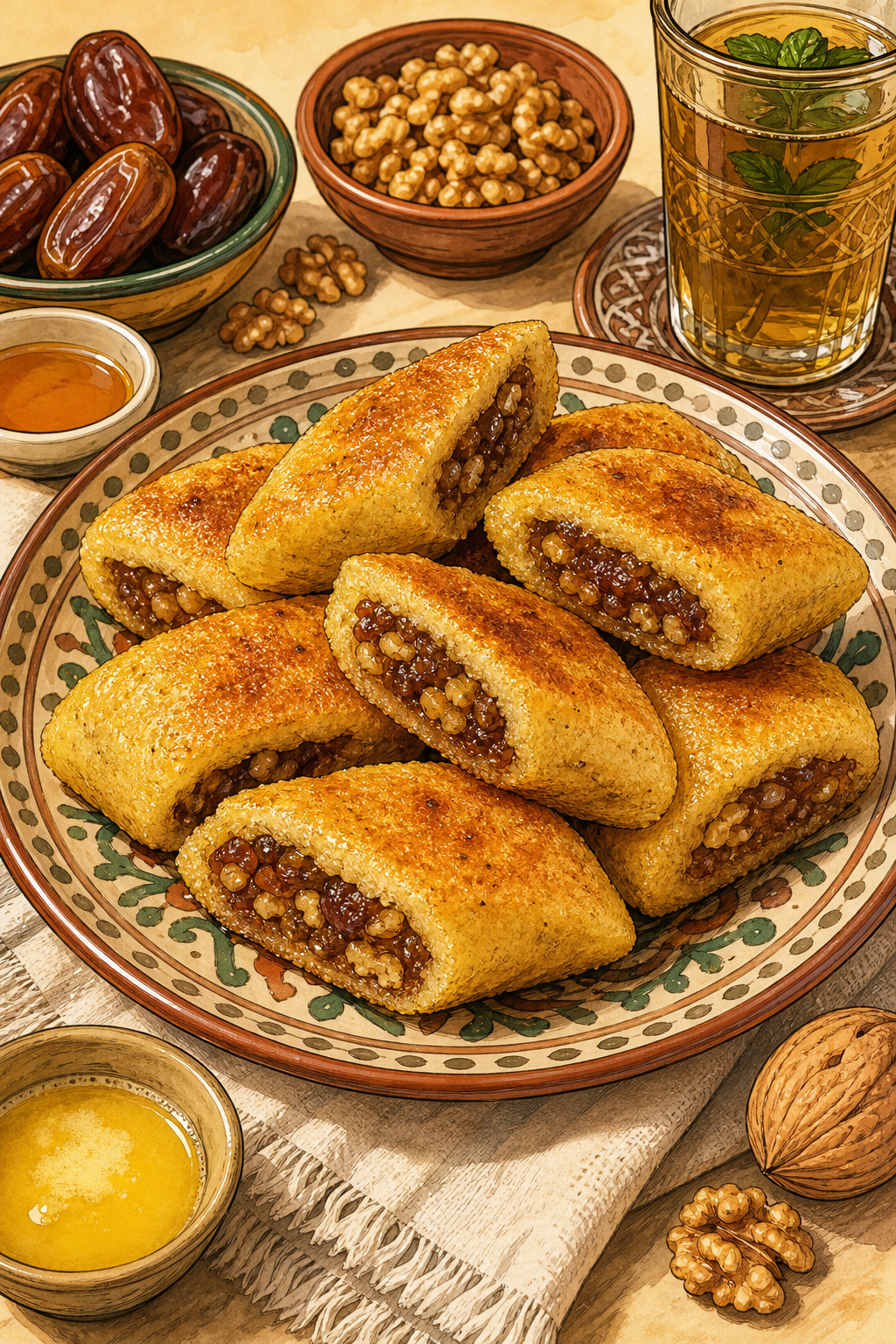 Makrout with Dates and Walnuts