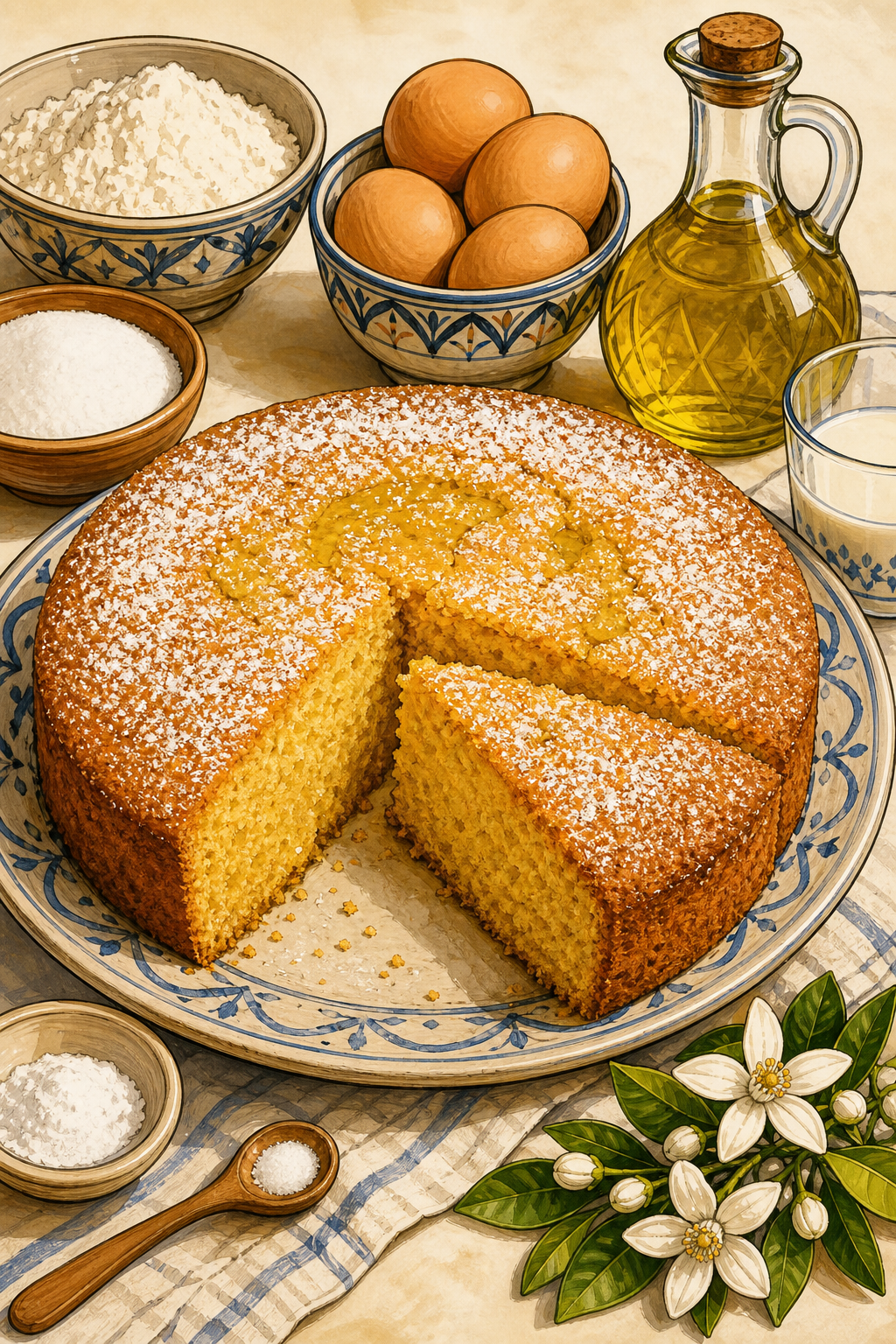 Olive Oil Cake with Orange Blossom illustrated recipe card