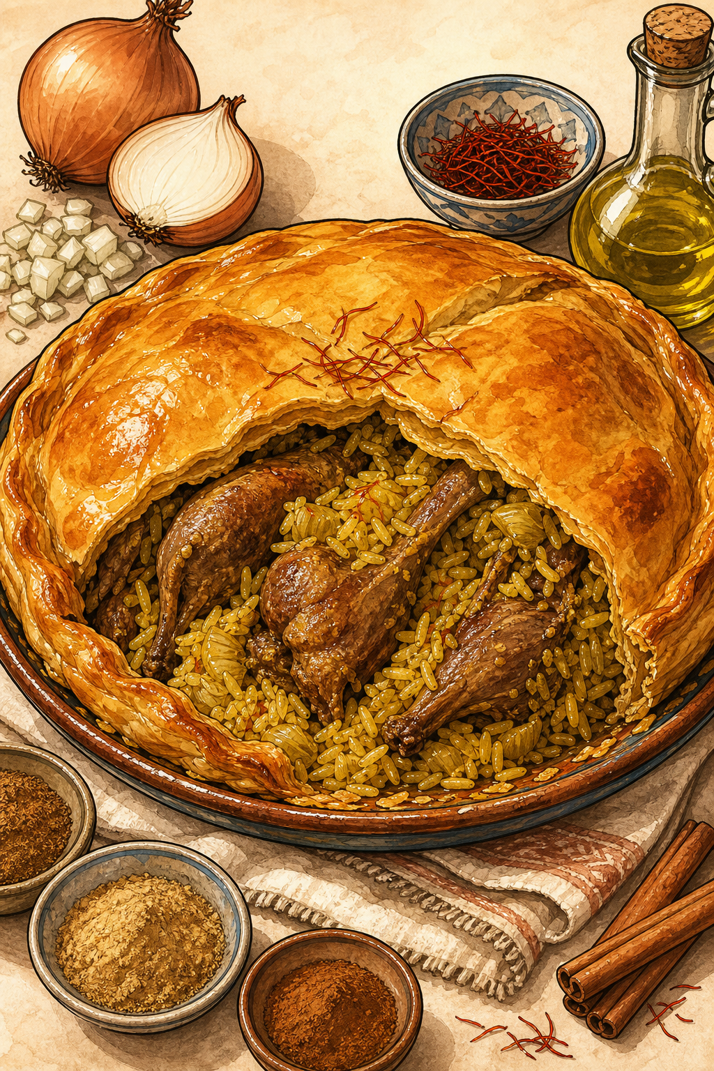 Pigeon Pie illustrated recipe card