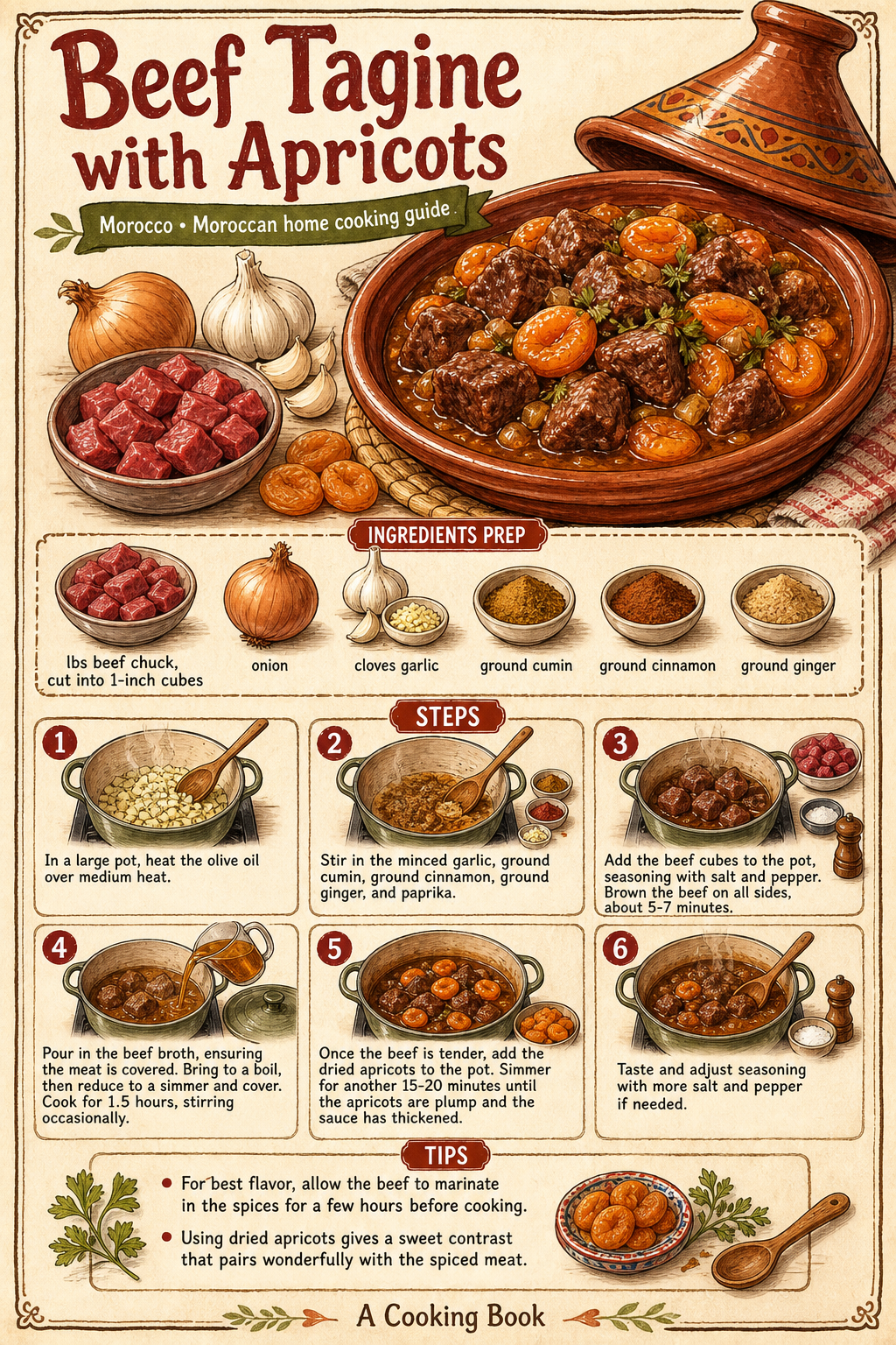 Beef Tagine with Apricots illustrated step-by-step cooking guide