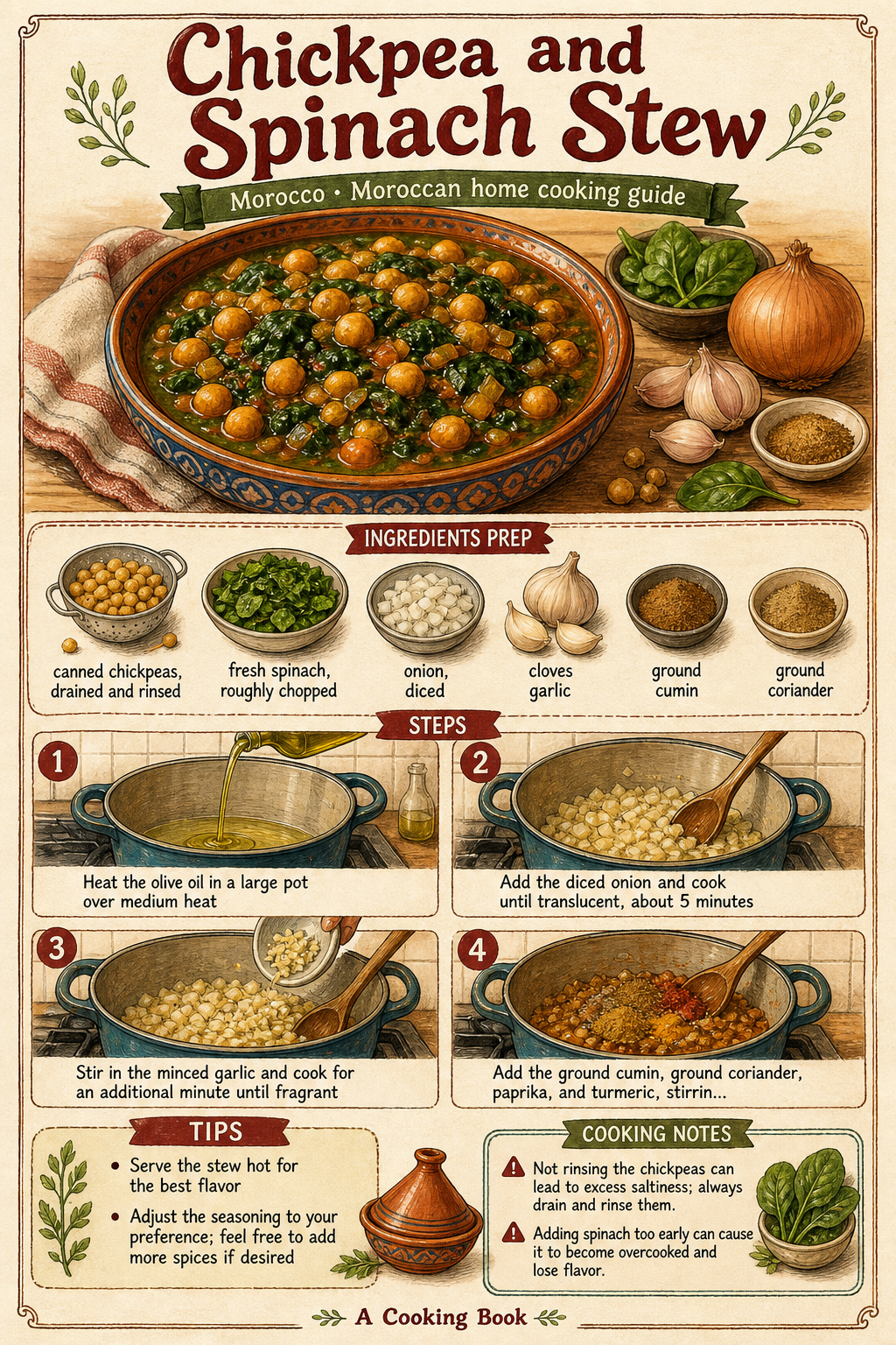 Chickpea and Spinach Stew illustrated step-by-step cooking guide