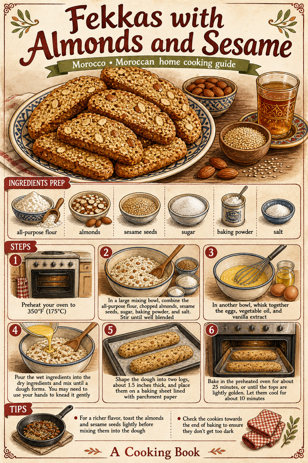Fekkas with Almonds and Sesame illustrated step-by-step cooking guide