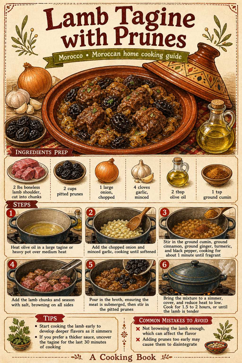 Lamb Tagine with Prunes illustrated step-by-step cooking guide