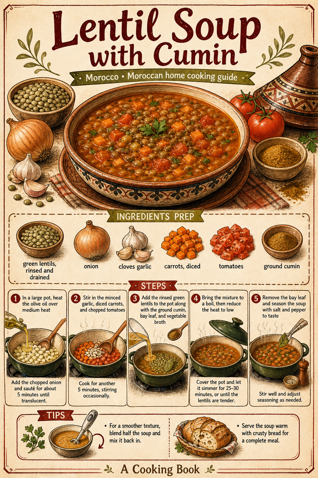 Lentil Soup with Cumin illustrated step-by-step cooking guide