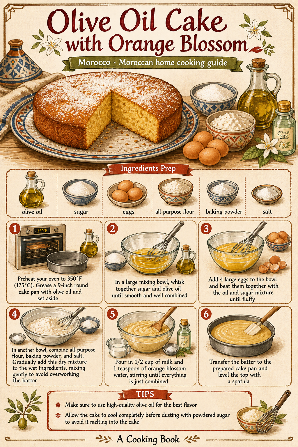 Olive Oil Cake with Orange Blossom illustrated step-by-step cooking guide