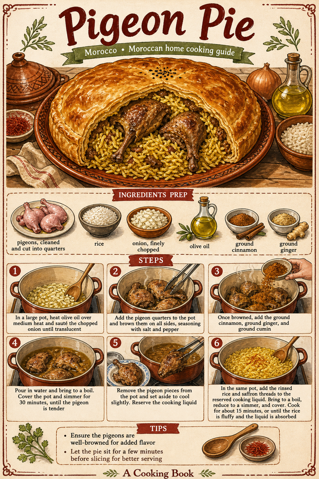 Pigeon Pie illustrated step-by-step cooking guide
