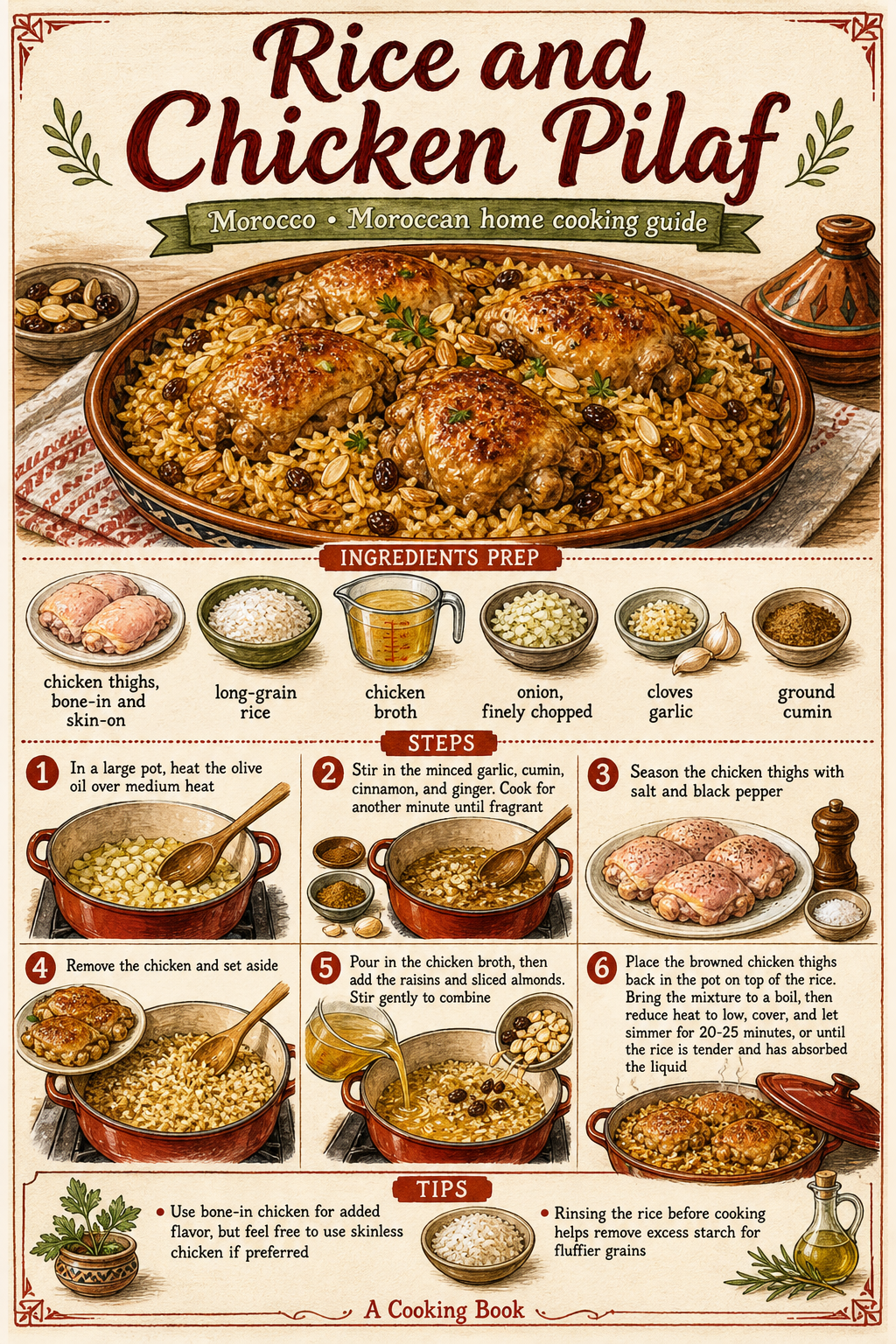 Rice and Chicken Pilaf illustrated step-by-step cooking guide