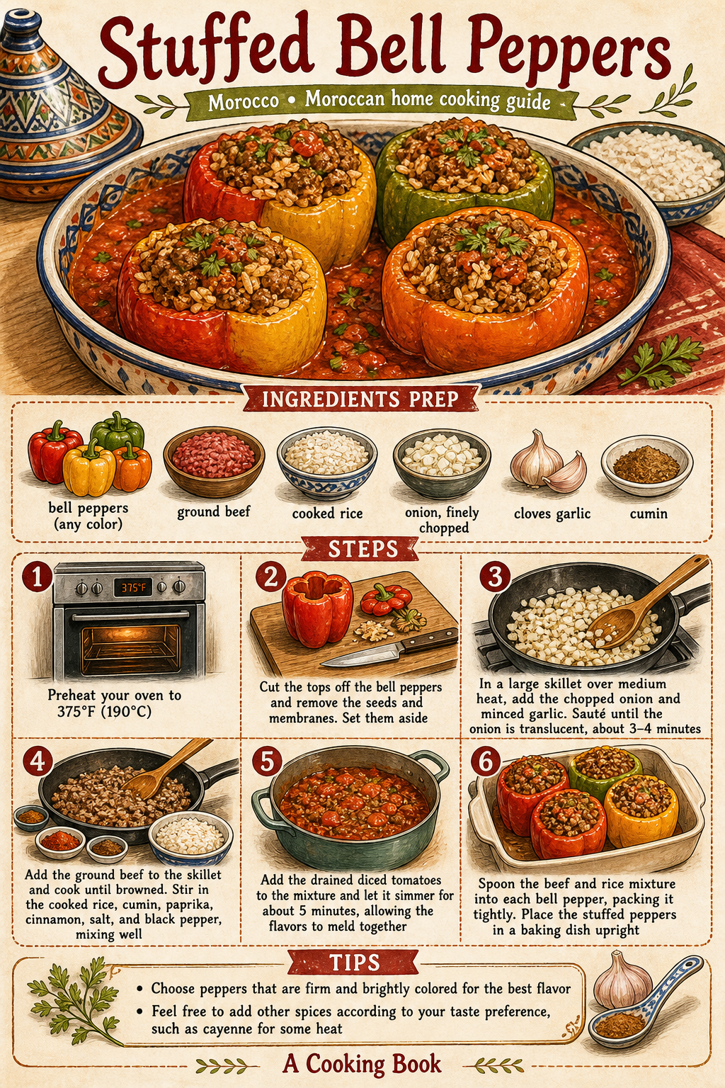 Stuffed Bell Peppers illustrated step-by-step cooking guide