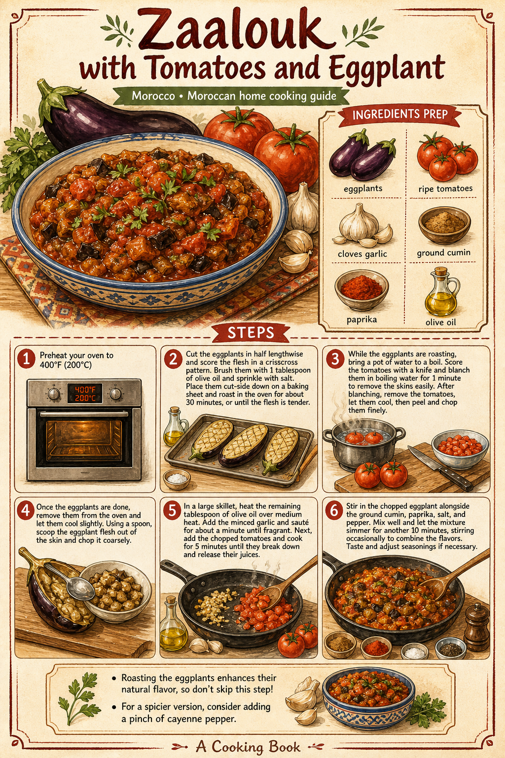 Zaalouk with Tomatoes and Eggplant illustrated step-by-step cooking guide