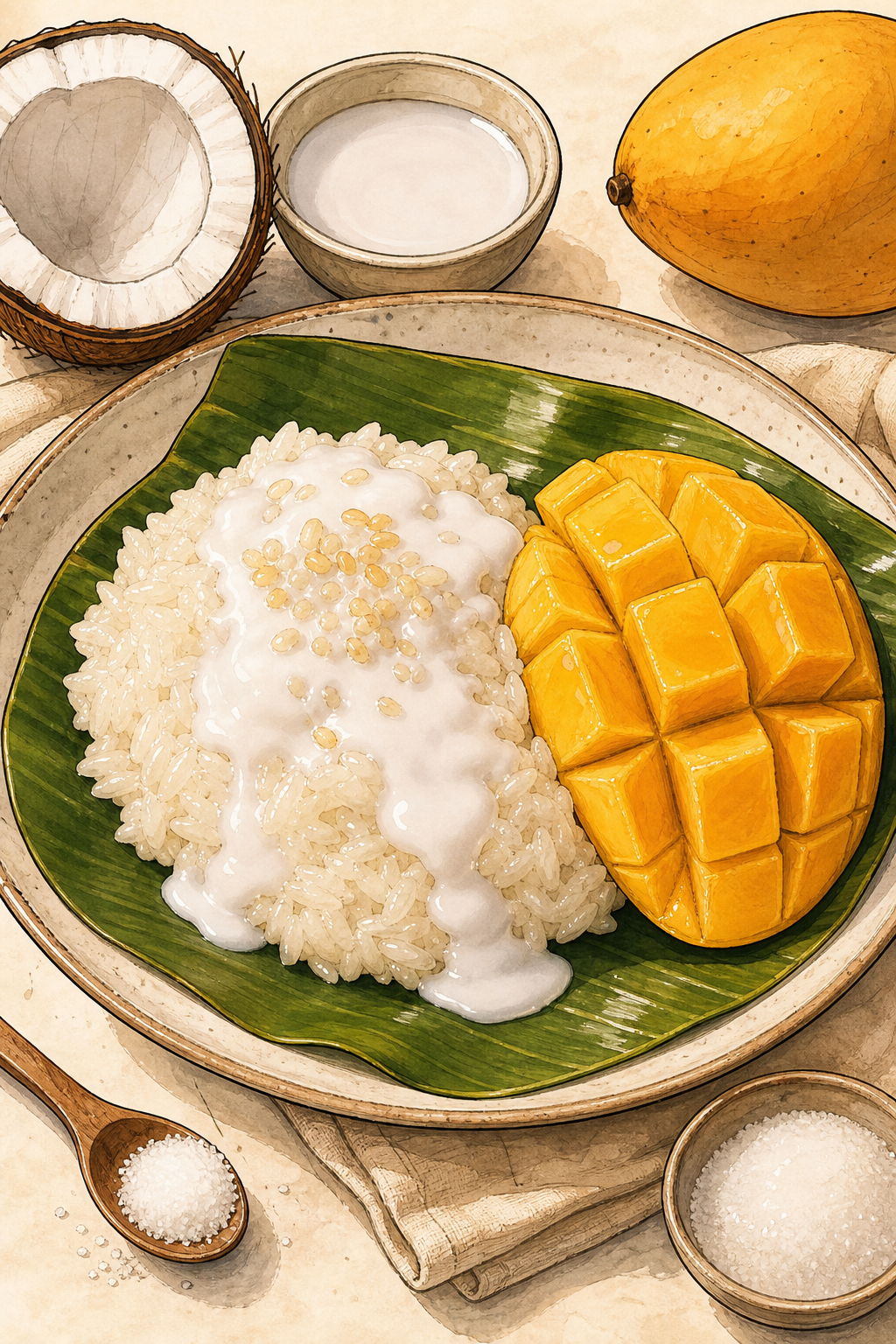Coconut Sticky Rice illustrated recipe card
