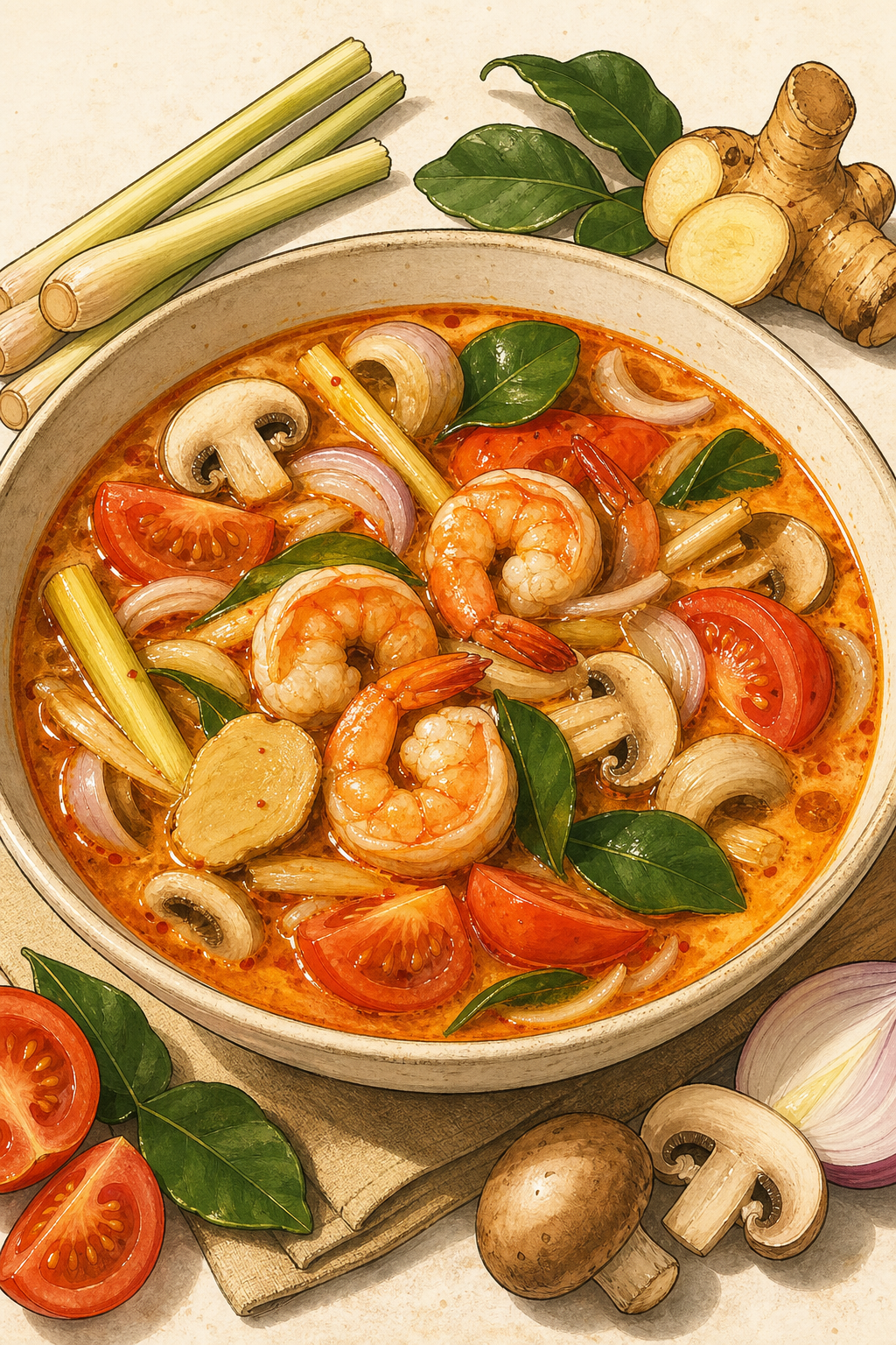 Tom Yum Goong illustrated recipe card