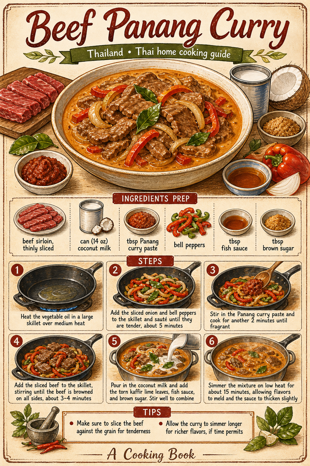 Beef Panang Curry illustrated step-by-step cooking guide
