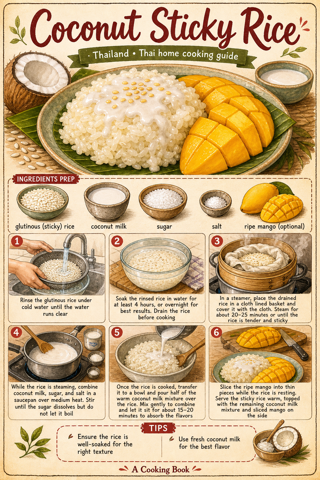 Coconut Sticky Rice illustrated step-by-step cooking guide