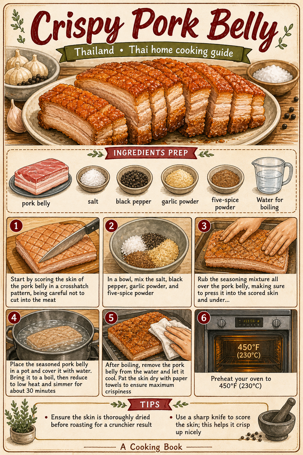 Crispy Pork Belly illustrated step-by-step cooking guide